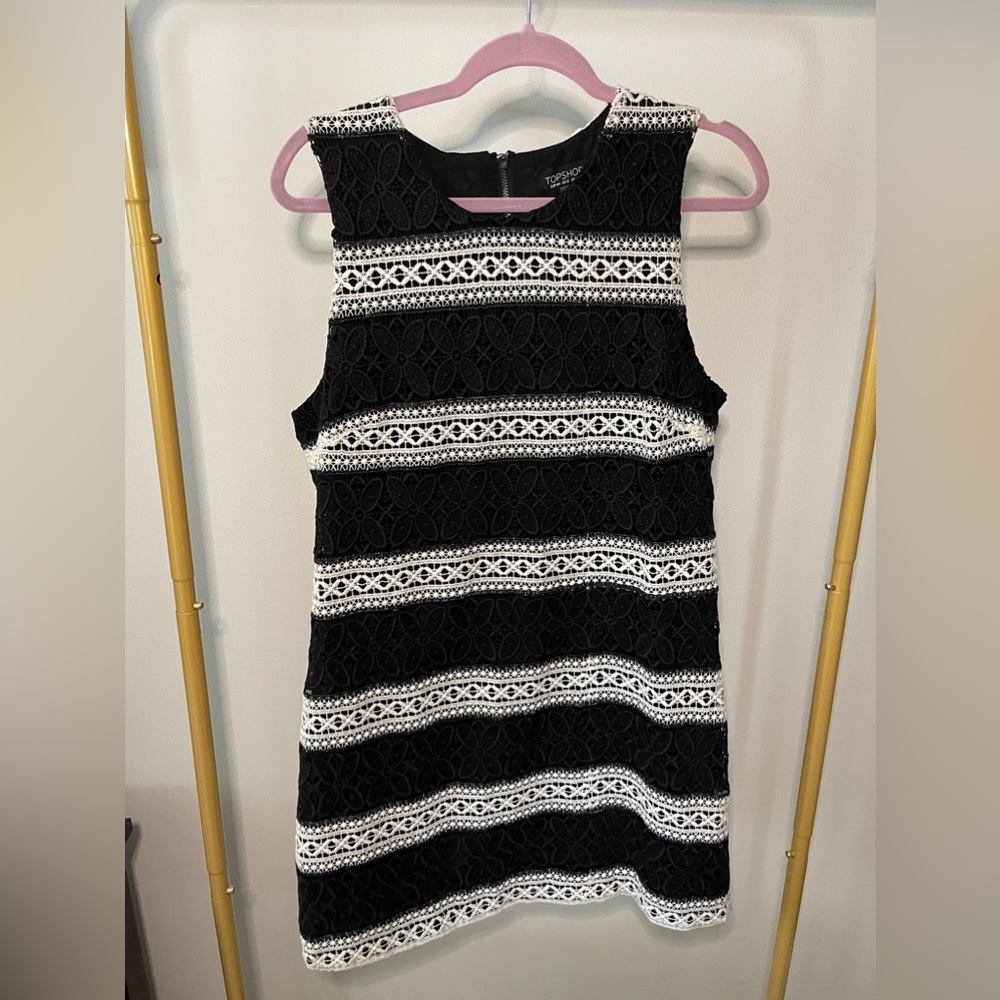 Black and White Lattice & Lace Topshop Mini Dress